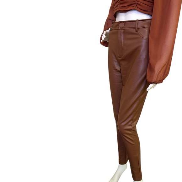 Fashion Nova Pants - Lock It Faux Leather Pants - Cognac